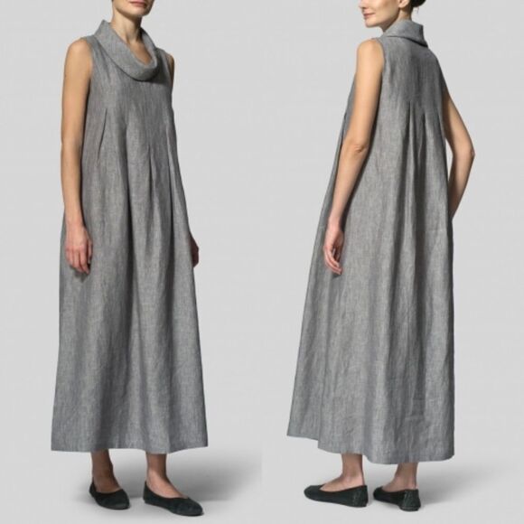 VIVID LINEN SLEEVELESS COWL NECK LONG DRESS XS - Picture 3 of 9